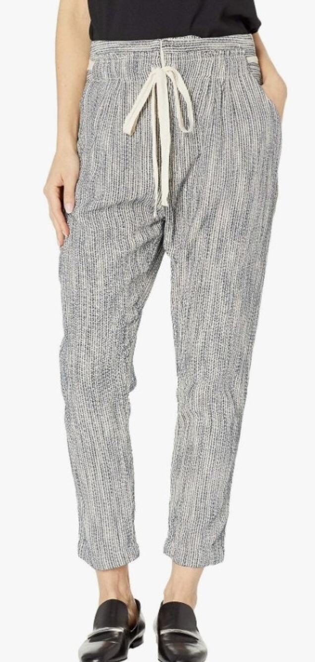 Free People Light as Sunrise Indigo Blue Striped Drawstring Pants, Size 12